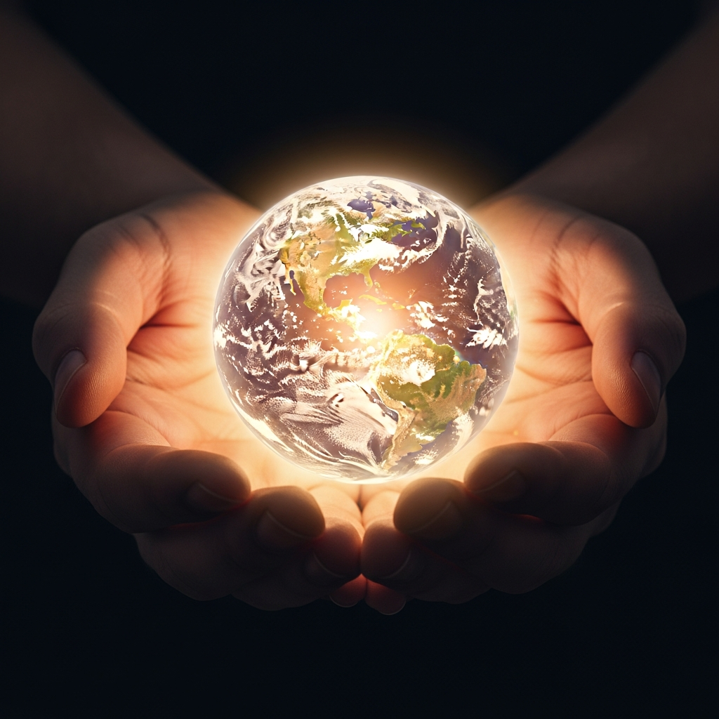 Hands protecting Earth